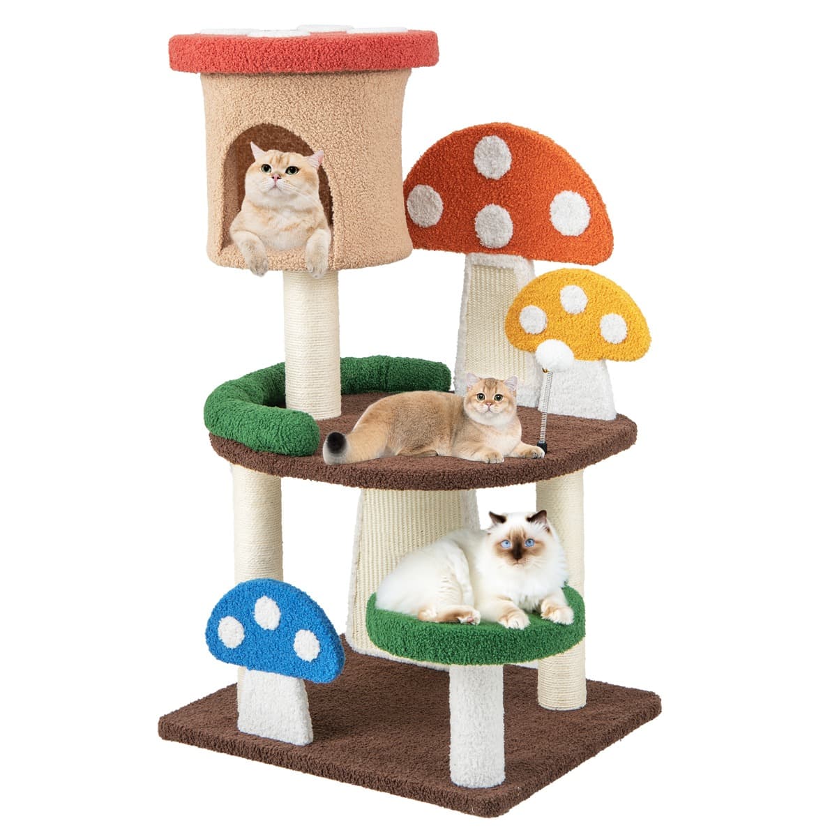 CostwayArbre à Chat 102CM en Forme de Champignon Boule à ressort Condo Poteau Griffoir Plateforme de Saut Tour de Jeux pour Chat Multicolore
