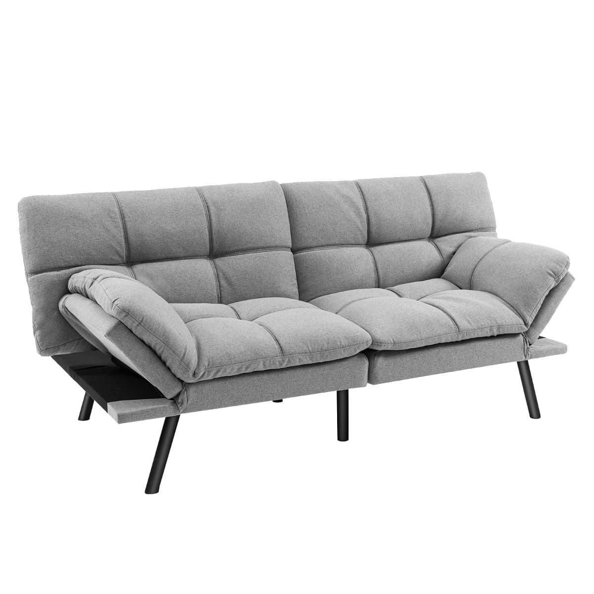 CostwayCanapé-lit Futon Convertible en Mousse à Mémoire de Forme avec Dossier et Accoudoirs Réglables Canapé-lit Futon Moderne pour Espaces Compacts