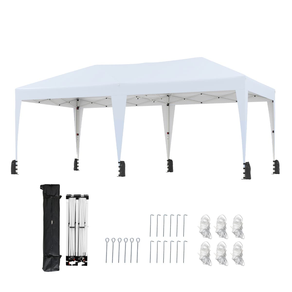 CostwayTente Pliante Pop-up 3 x 6m avec Sac de Transport sur Roulettes et Protection UV 50+ Tente de Fête Blanc