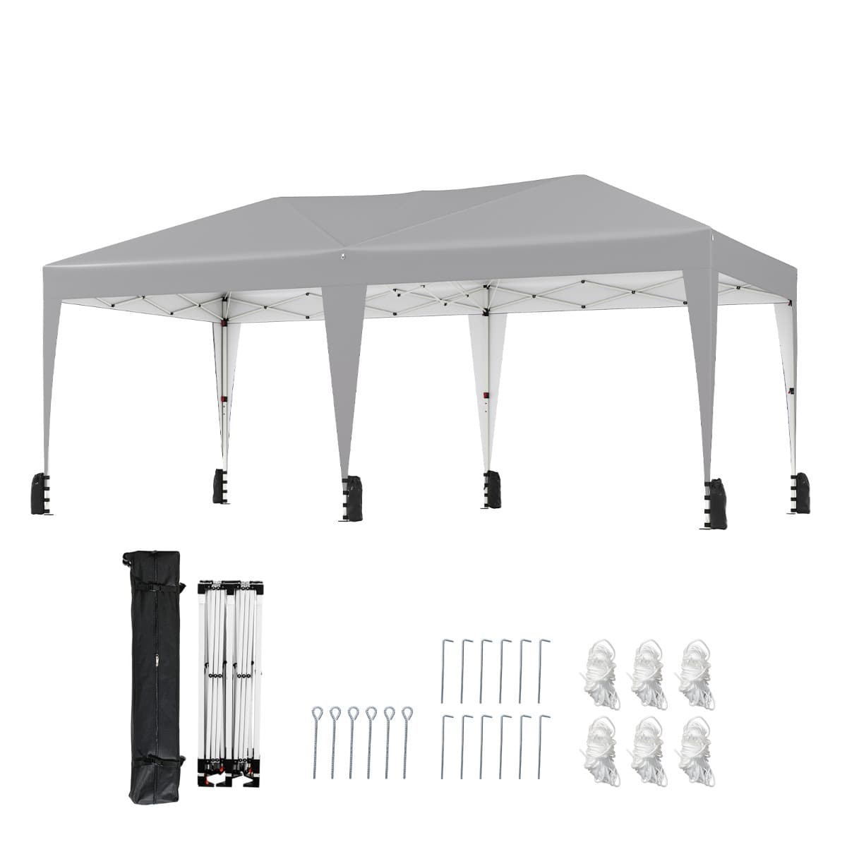 CostwayTente Pliante Pop-up 3 x 6m avec Sac de Transport sur Roulettes et Protection UV 50+ Tente de Fête Gris