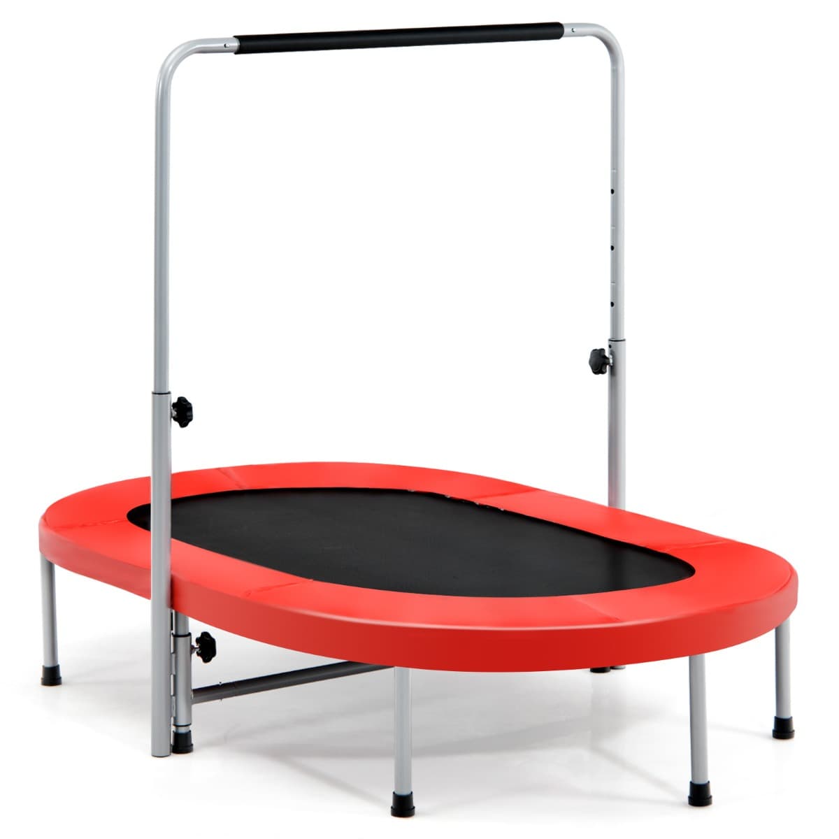 CostwayTrampoline Pliable pour 2 Enfants Intérieur/Extérieur avec Main Courante Ajustable Coussin Tapis de Saut Charge 150kg Rouge