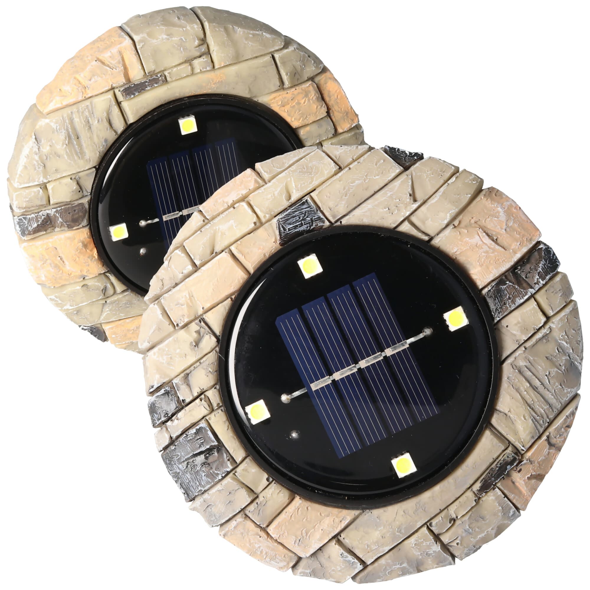 Lot de 2 spots solaires au sol LED, polyrésine, étanche IP44, avec batterie NiMH AAA 1.2V 200mAh
