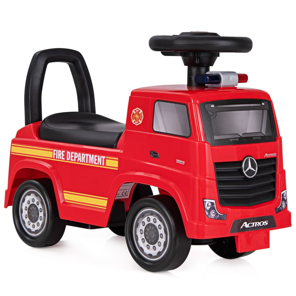 CostwayMercedes-Benz Camion de Pompier Porteur Enfant avec Voyant d’Alarme Voiture à Pousser Bébé avec Musique Charge 23kg pour 2-6 Ans Rouge